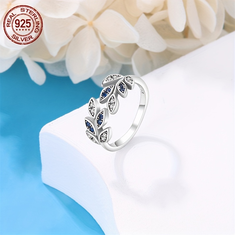 S925 Pure Silvery Leaf Opening Ring DIY Jewelry